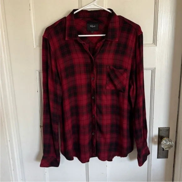 Rails Hunter Crimson Pitch plaid button front top size large - Picture 1 of 5